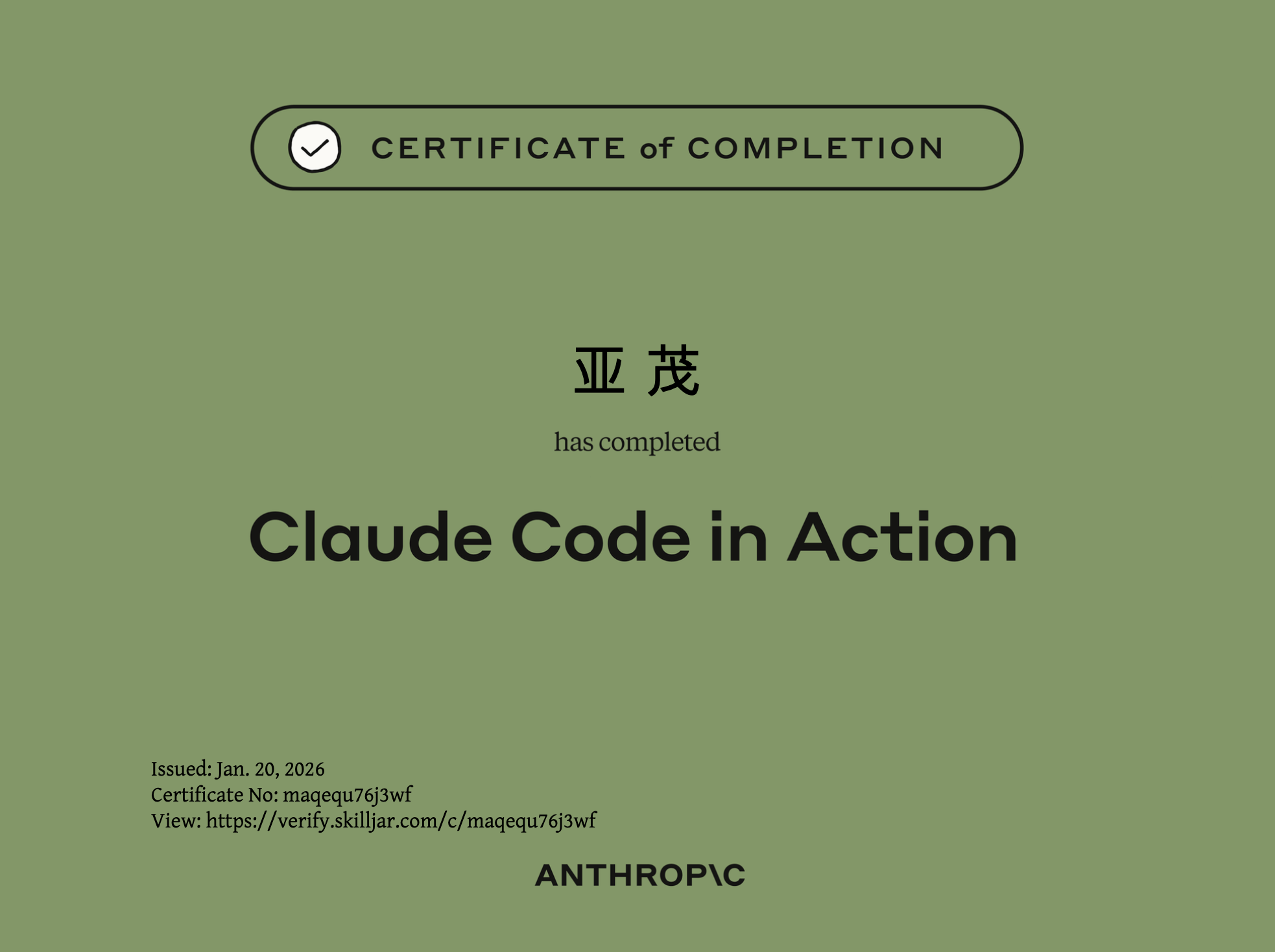 Claude Code in Action Certificate